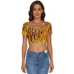 Yellow Chevron Zigzag Pattern Short Sleeve Square Neckline Crop Top  by Ket1n9