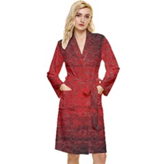 Red Grunge Texture Black Gradient Long Sleeve Velvet Robe by Ket1n9