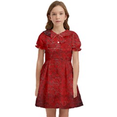 Red Grunge Texture Black Gradient Kids  Bow Tie Puff Sleeve Dress by Ket1n9