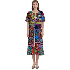 Art Color Dark Detail Monsters Psychedelic Women s Cotton Short Sleeve Night Gown