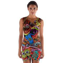 Art Color Dark Detail Monsters Psychedelic Wrap Front Bodycon Dress by Ket1n9