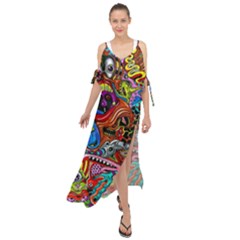 Art Color Dark Detail Monsters Psychedelic Maxi Chiffon Cover Up Dress