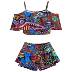 Art Color Dark Detail Monsters Psychedelic Kids  Off Shoulder Skirt Bikini by Ket1n9