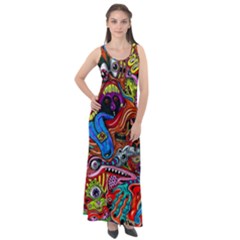 Art Color Dark Detail Monsters Psychedelic Sleeveless Velour Maxi Dress by Ket1n9