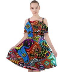 Art Color Dark Detail Monsters Psychedelic Cut Out Shoulders Chiffon Dress by Ket1n9