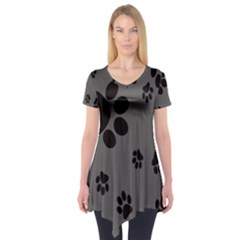 Dog Foodprint Paw Prints Seamless Background And Pattern Short Sleeve Tunic  by Ket1n9