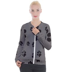 Dog Foodprint Paw Prints Seamless Background And Pattern Casual Zip Up Jacket by Ket1n9