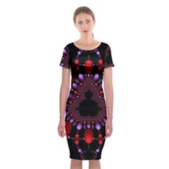 Fractal Red Violet Symmetric Spheres On Black Classic Short Sleeve Midi Dress by Ket1n9