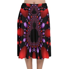 Fractal Red Violet Symmetric Spheres On Black Velvet Flared Midi Skirt by Ket1n9