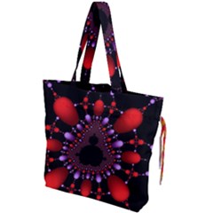 Fractal Red Violet Symmetric Spheres On Black Drawstring Tote Bag by Ket1n9