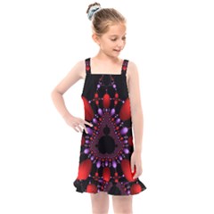 Fractal Red Violet Symmetric Spheres On Black Kids  Overall Dress by Ket1n9