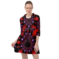 Fractal Red Violet Symmetric Spheres On Black Mini Skater Shirt Dress by Ket1n9