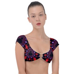 Fractal Red Violet Symmetric Spheres On Black Cap Sleeve Ring Bikini Top by Ket1n9