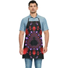 Fractal Red Violet Symmetric Spheres On Black Kitchen Apron by Ket1n9