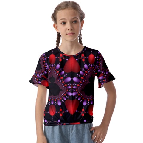 Fractal Red Violet Symmetric Spheres On Black Kids  Cuff Sleeve Scrunch Bottom T-shirt by Ket1n9