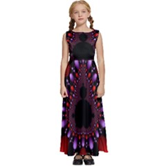 Fractal Red Violet Symmetric Spheres On Black Kids  Satin Sleeveless Maxi Dress by Ket1n9