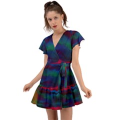 Watercolour Color Background Flutter Sleeve Wrap Dress
