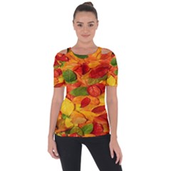 Leaves Texture Shoulder Cut Out Short Sleeve Top