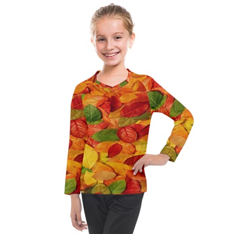 Leaves Texture Kids  Long Mesh T-shirt by Ket1n9