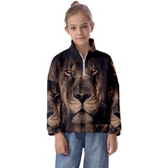 African Lion Mane Close Eyes Kids  Half Zip Hoodie by Ket1n9