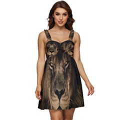 African Lion Mane Close Eyes Ruffle Strap Babydoll Chiffon Dress by Ket1n9