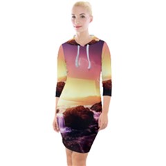 California Sea Ocean Pacific Quarter Sleeve Hood Bodycon Dress