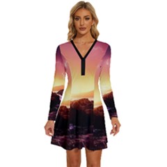 California Sea Ocean Pacific Long Sleeve Deep V Mini Dress  by Ket1n9