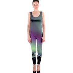 Aurora Stars Sky Mountains Snow Aurora Borealis One Piece Catsuit by Ket1n9