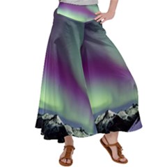 Aurora Stars Sky Mountains Snow Aurora Borealis Women s Satin Palazzo Pants