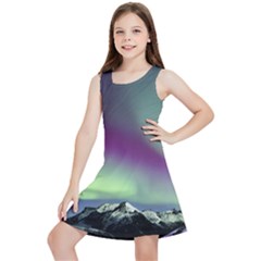 Aurora Stars Sky Mountains Snow Aurora Borealis Kids  Lightweight Sleeveless Dress by Ket1n9