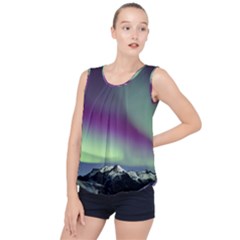 Aurora Stars Sky Mountains Snow Aurora Borealis Bubble Hem Chiffon Tank Top by Ket1n9