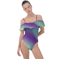 Aurora Stars Sky Mountains Snow Aurora Borealis Frill Detail One Piece Swimsuit by Ket1n9