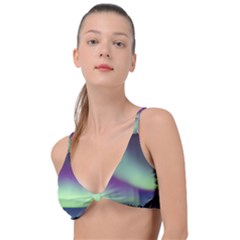 Aurora Stars Sky Mountains Snow Aurora Borealis Knot Up Bikini Top by Ket1n9