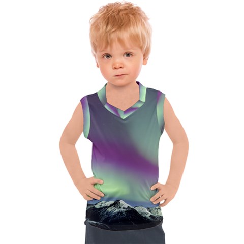 Aurora Stars Sky Mountains Snow Aurora Borealis Kids  Sport Tank Top by Ket1n9