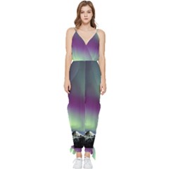 Aurora Stars Sky Mountains Snow Aurora Borealis Sleeveless Tie Ankle Chiffon Jumpsuit by Ket1n9