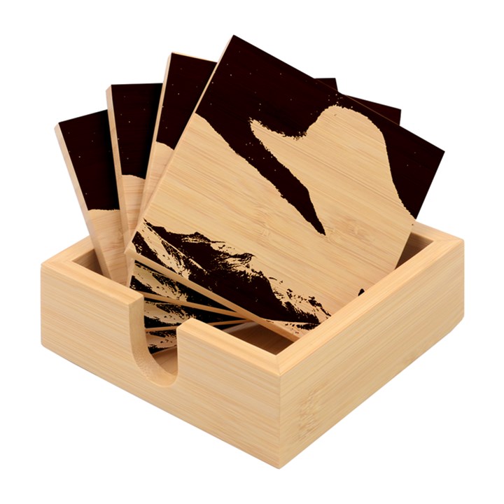 Aurora Stars Sky Mountains Snow Aurora Borealis Bamboo Coaster Set