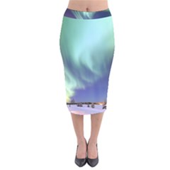 Aurora Borealis Alaska Space Velvet Midi Pencil Skirt by Ket1n9