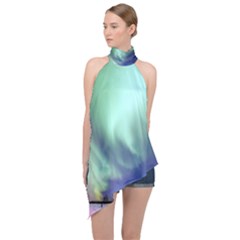 Aurora Borealis Alaska Space Halter Asymmetric Satin Top by Ket1n9