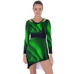 Aurora Borealis Northern Lights Asymmetric Cut-out Shift Dress by Ket1n9