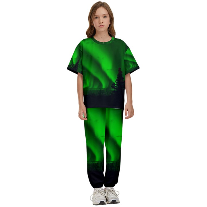 Aurora Borealis Northern Lights Kids  T-Shirt and Pants Sports Set