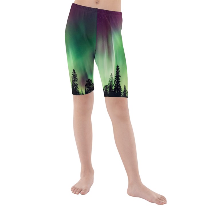 Aurora Borealis Northern Lights Kids  Mid Length Swim Shorts