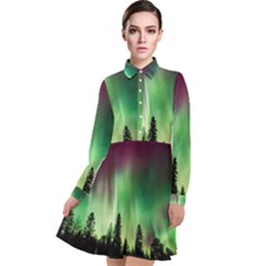 Aurora Borealis Northern Lights Long Sleeve Chiffon Shirt Dress