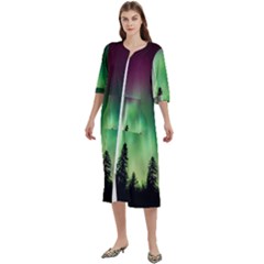 Aurora Borealis Northern Lights Women s Cotton 3/4 Sleeve Night Gown