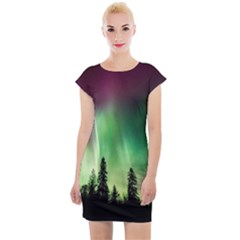 Aurora Borealis Northern Lights Cap Sleeve Bodycon Dress