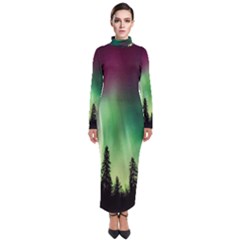 Aurora Borealis Northern Lights Turtleneck Maxi Dress