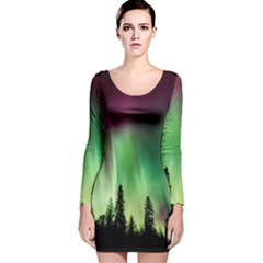 Aurora Borealis Northern Lights Long Sleeve Velvet Bodycon Dress