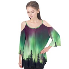 Aurora Borealis Northern Lights Flutter Sleeve T-Shirt 