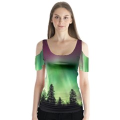 Aurora Borealis Northern Lights Butterfly Sleeve Cutout T-Shirt 