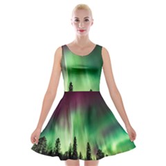 Aurora Borealis Northern Lights Velvet Skater Dress