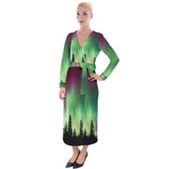Aurora Borealis Northern Lights Velvet Maxi Wrap Dress
